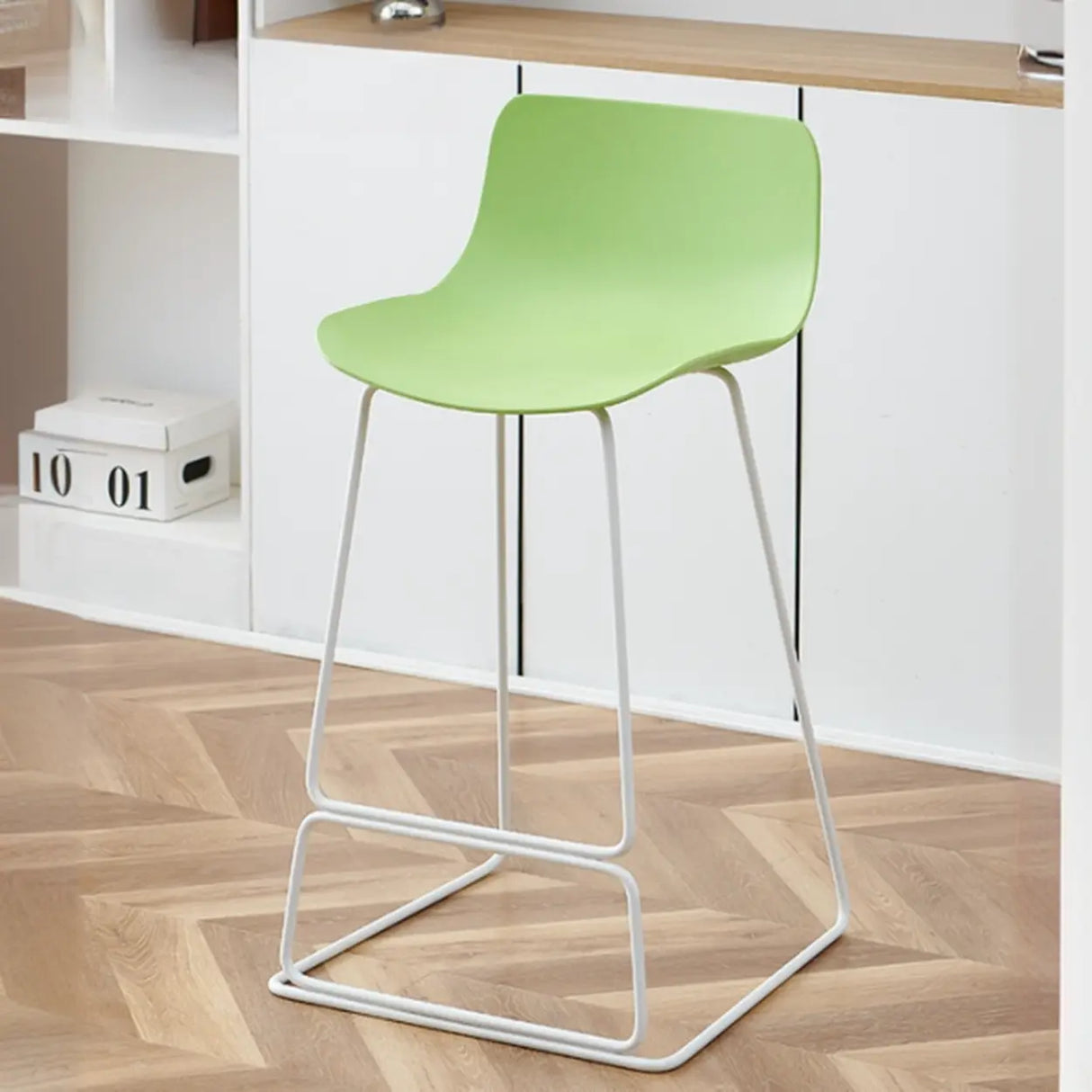 Saddle Low Back Metal Sled Base Bar Stool with Footrest Image - 22