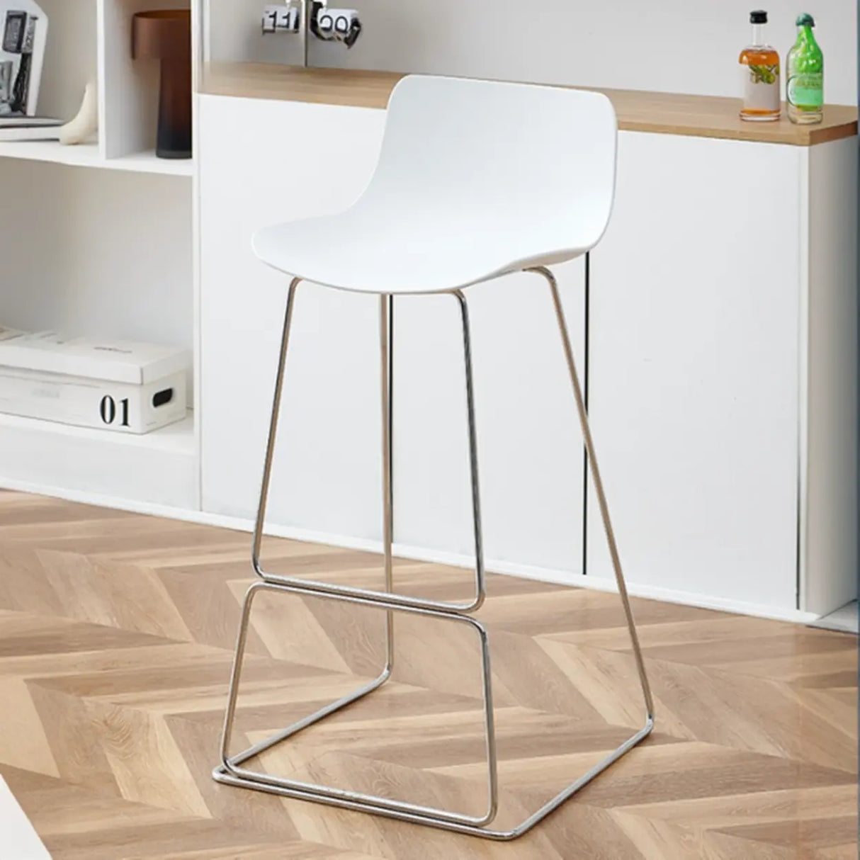Saddle Low Back Metal Sled Base Bar Stool with Footrest Image - 23