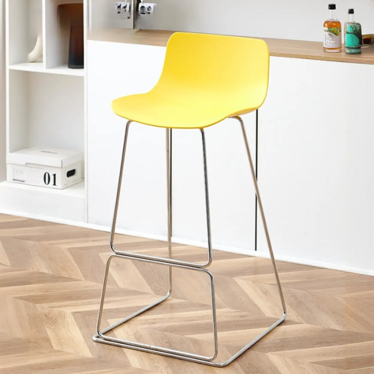 Saddle Low Back Metal Sled Base Bar Stool with Footrest Image - 26