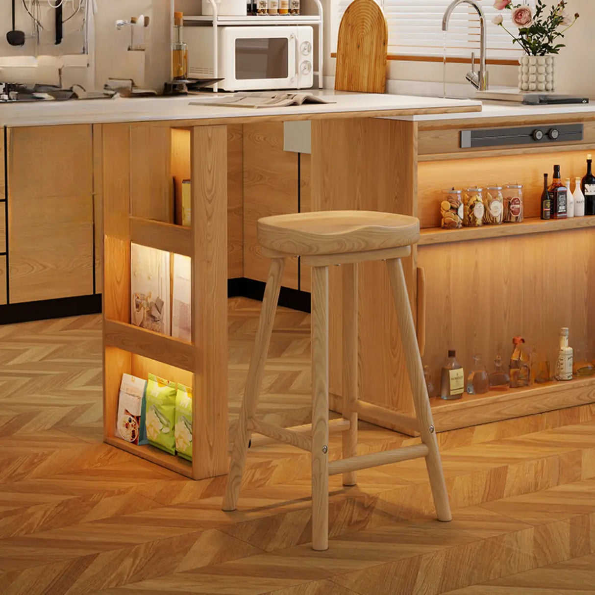 Saddle Rubberwood Backless Bar Stool with Footrest Image - 7