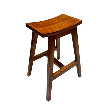 Saddle Wood Backless Short Bar Stool with Footrest Image - 2