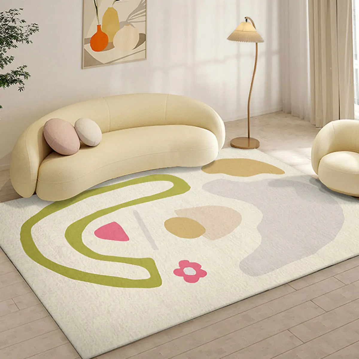 Scandi Abstract Rectangular Soft Wool Anti-Slip Area Rug Image - 4