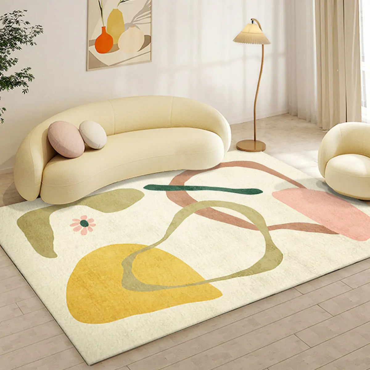 Scandi Abstract Rectangular Soft Wool Anti-Slip Area Rug Image - 6