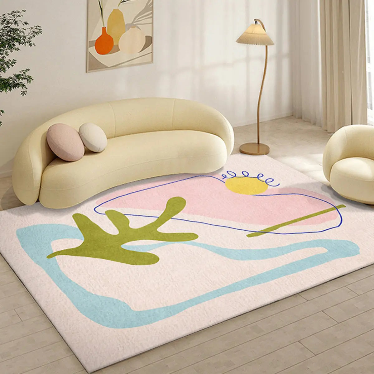 Scandi Abstract Rectangular Soft Wool Anti-Slip Area Rug Image - 8