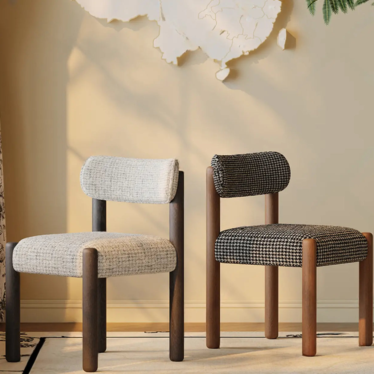 Scandinavia Curved Back Upholstered Wood Dining Chair Image - 4