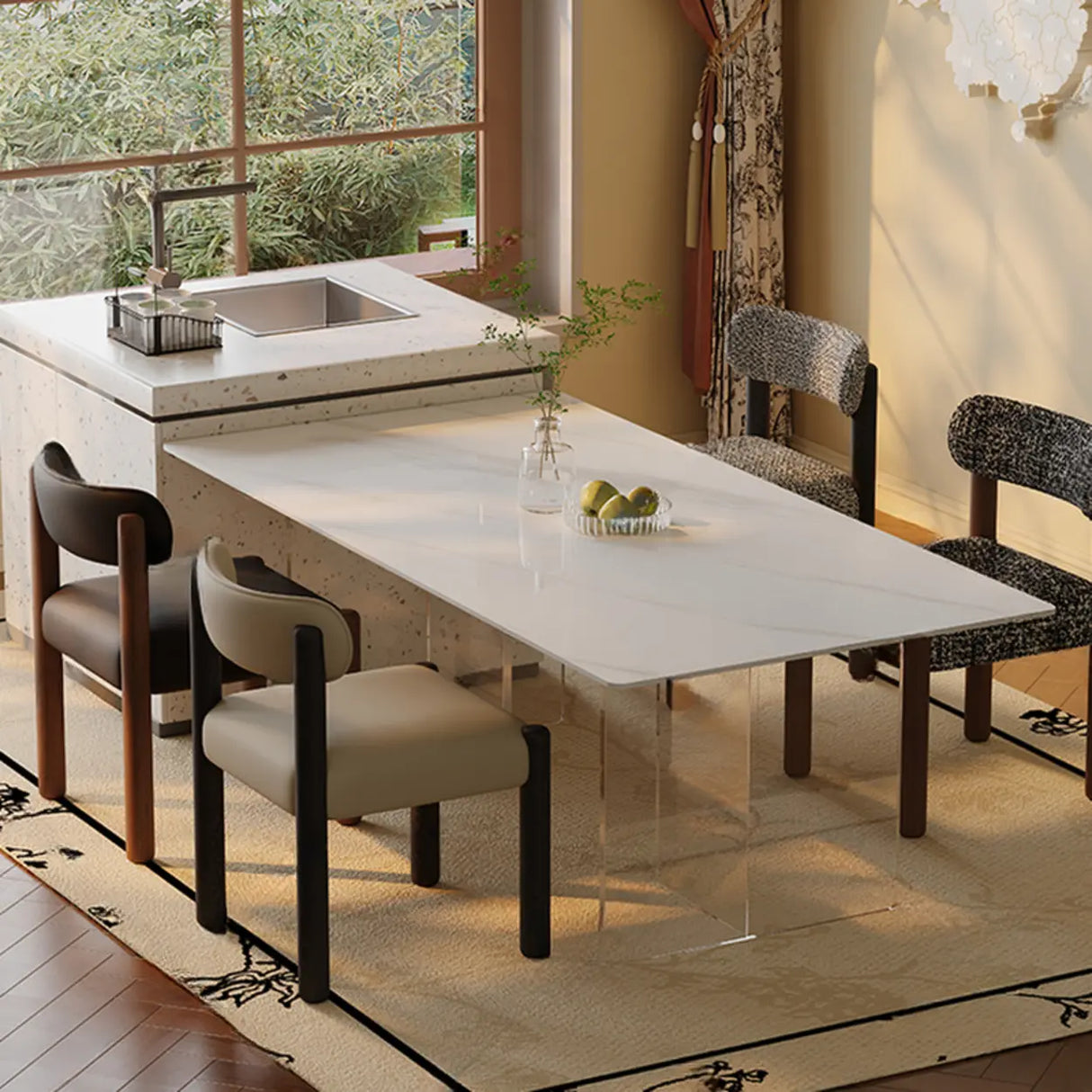 Scandinavia Curved Back Upholstered Wood Dining Chair Image - 8