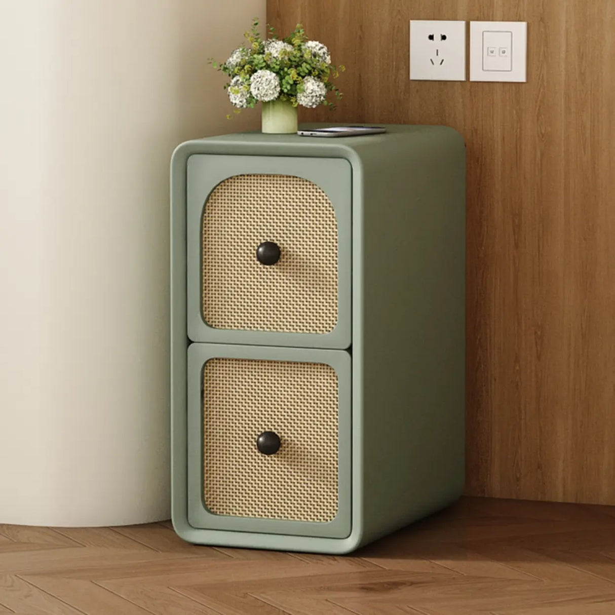 Scandinavia Wood Cream Small Nightstand with Drawers Image - 11