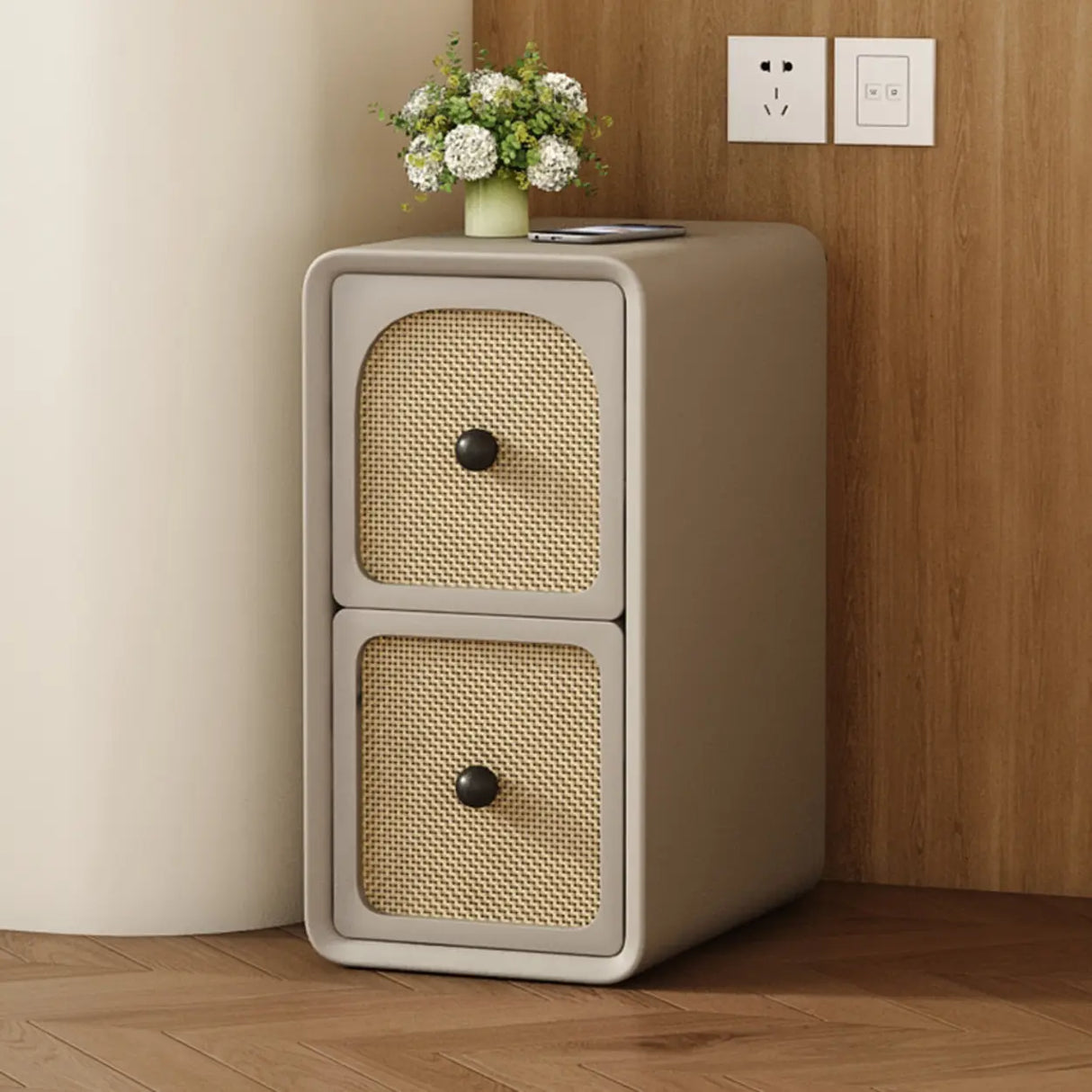 Scandinavia Wood Cream Small Nightstand with Drawers Image - 12