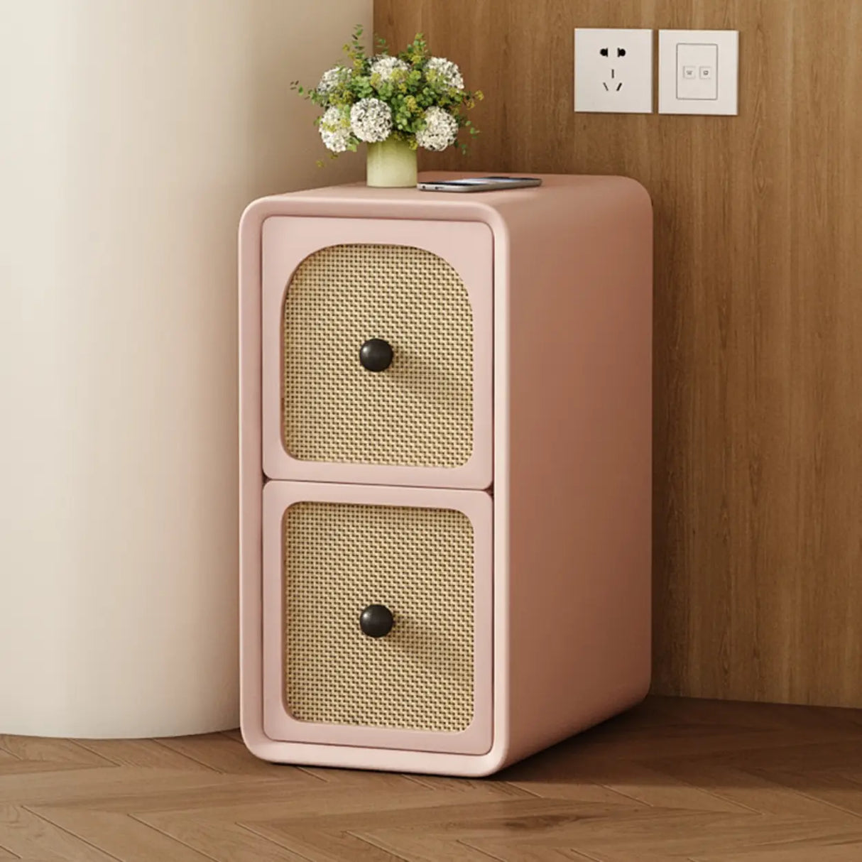 Scandinavia Wood Cream Small Nightstand with Drawers Image - 14