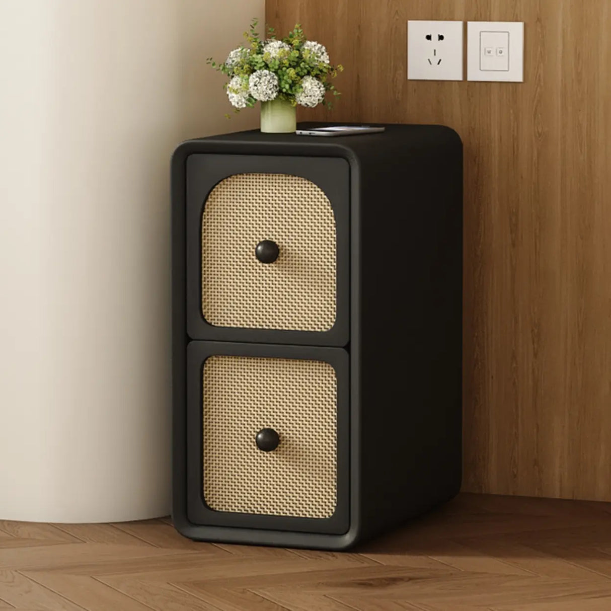 Scandinavia Wood Cream Small Nightstand with Drawers Image - 15