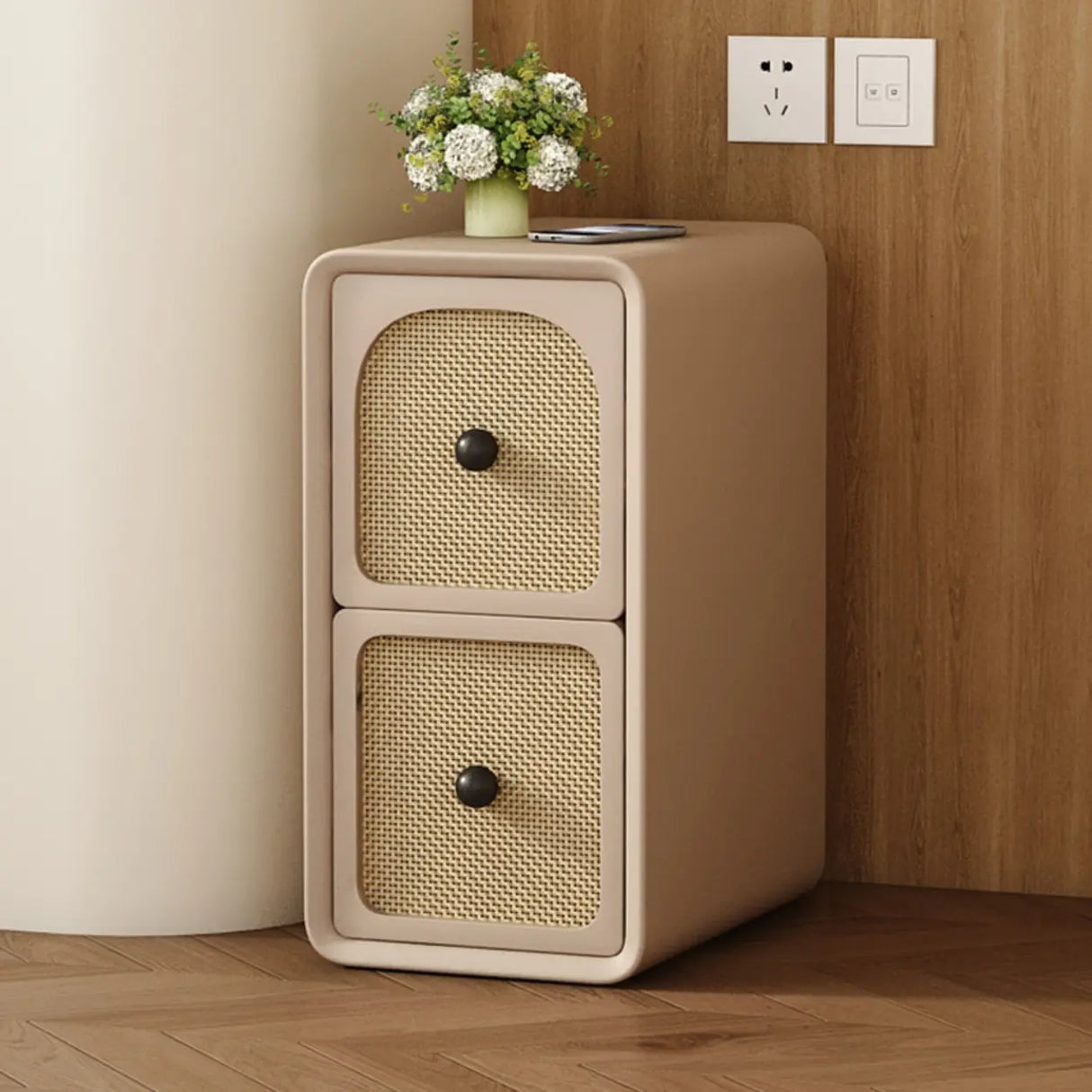 Scandinavia Wood Cream Small Nightstand with Drawers Image - 3