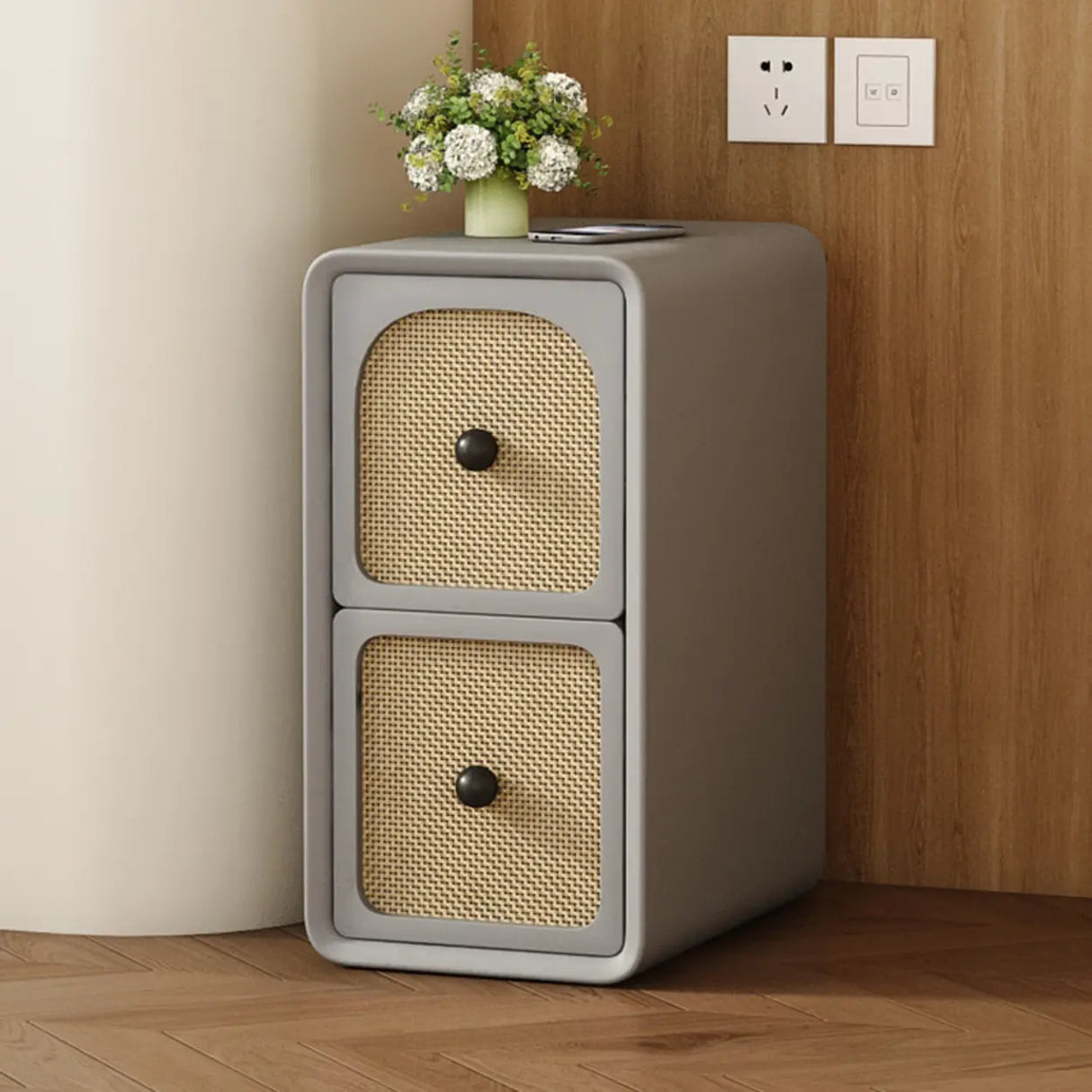 Scandinavia Wood Cream Small Nightstand with Drawers Image - 5