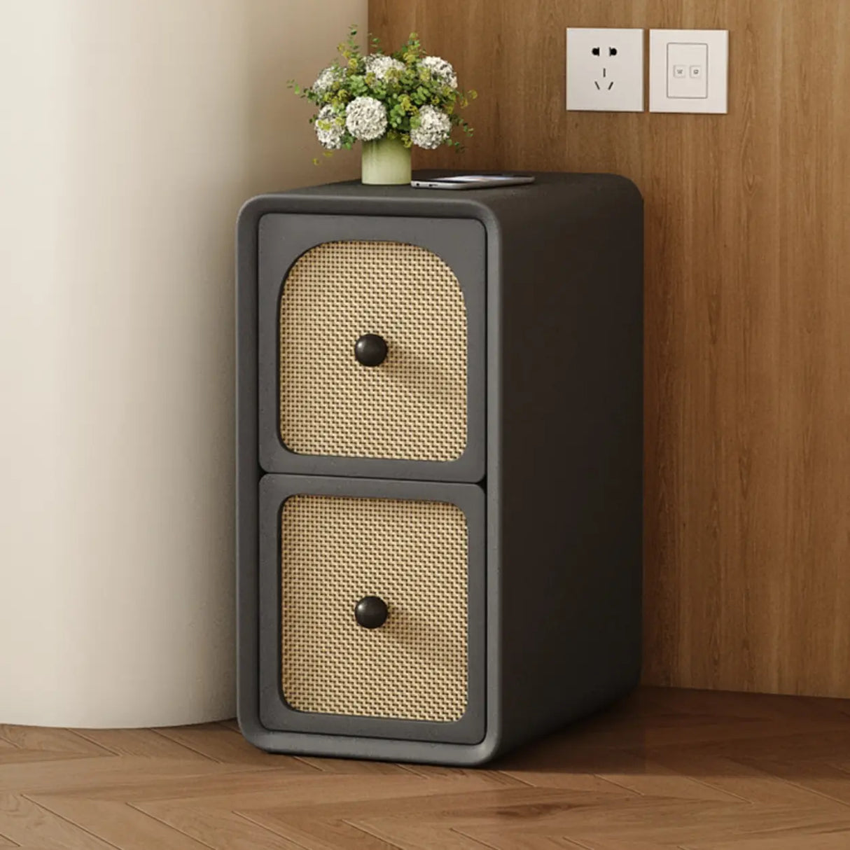 Scandinavia Wood Cream Small Nightstand with Drawers Image - 7