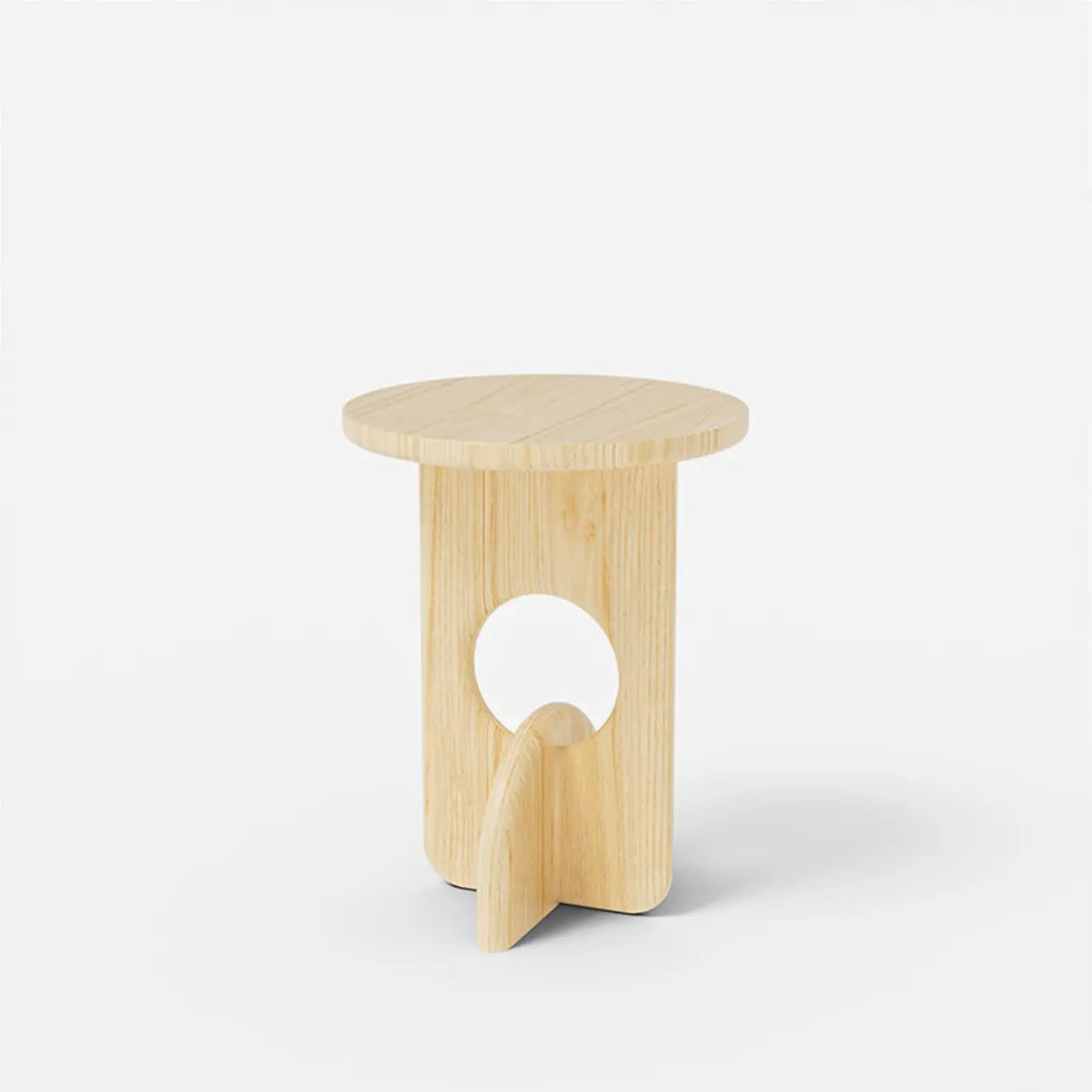 Scandinavian Abstract Base Small Round Top Wood Side Table Image - 3