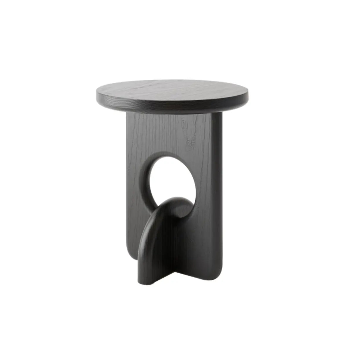 Scandinavian Abstract Base Small Round Top Wood Side Table Image - 5