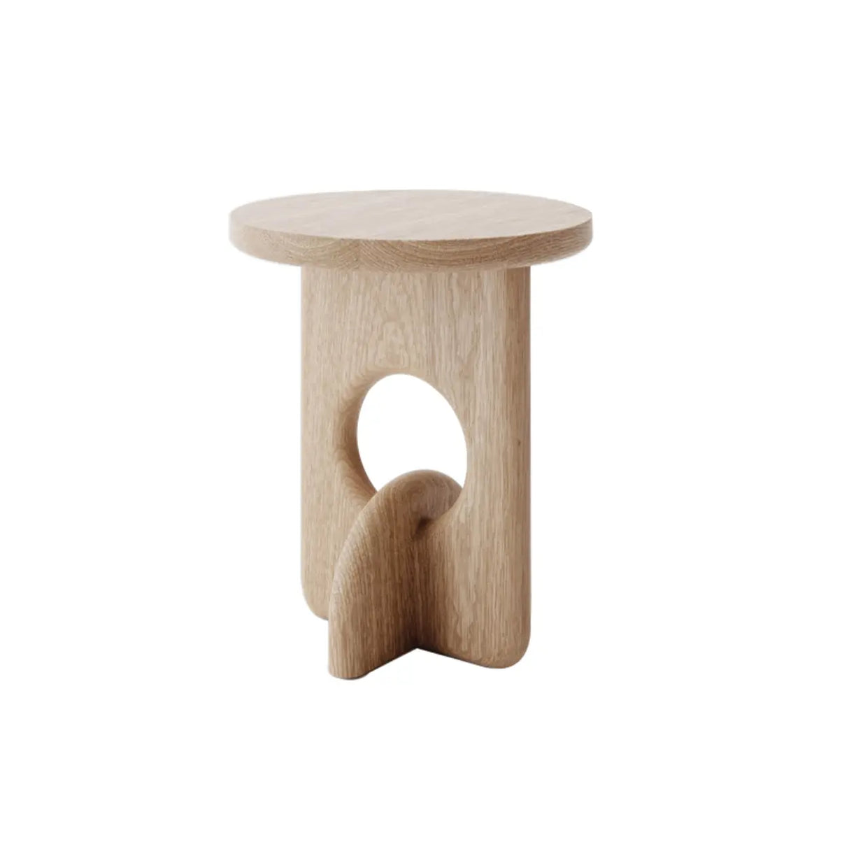 Scandinavian Abstract Base Small Round Top Wood Side Table Image - 7