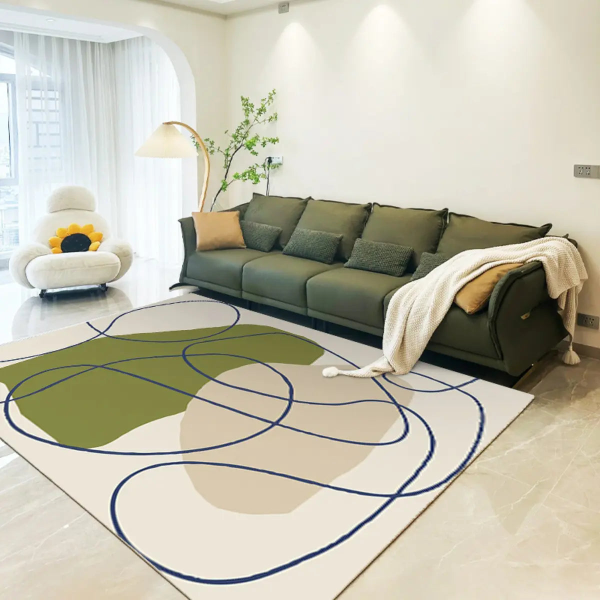 Scandinavian Abstract Beige Cotton Blends Area Rug Image - 2