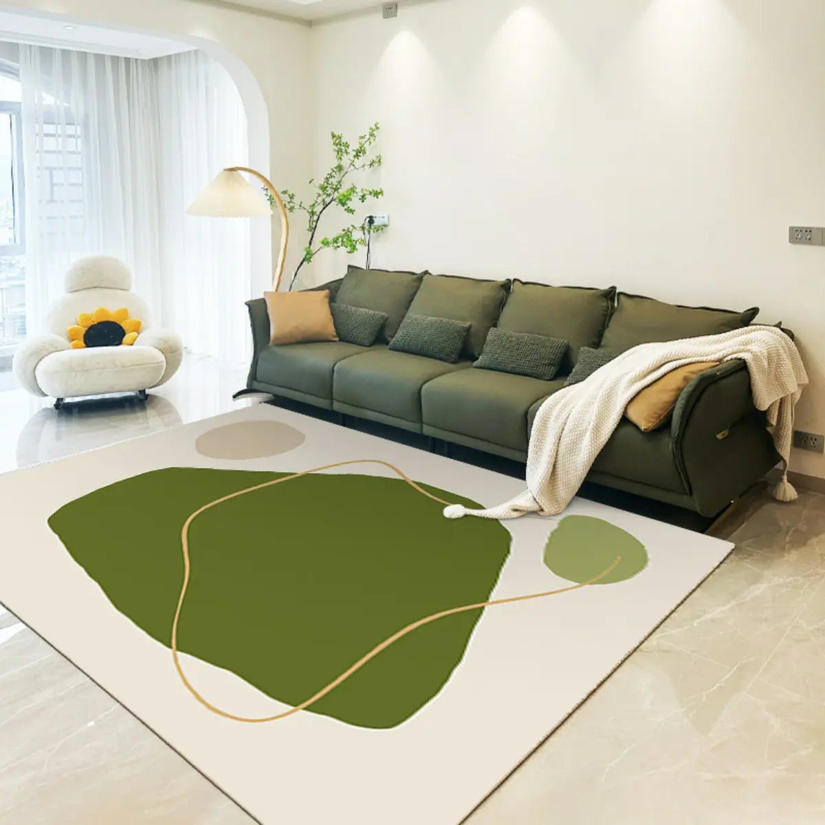 Scandinavian Abstract Beige Cotton Blends Area Rug Image - 3