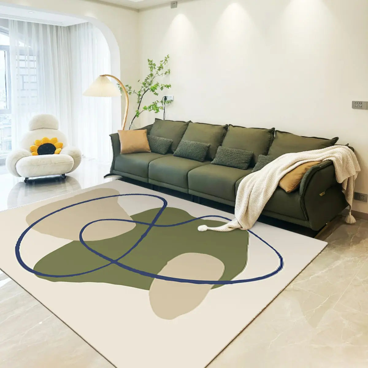 Scandinavian Abstract Beige Cotton Blends Area Rug Image - 5