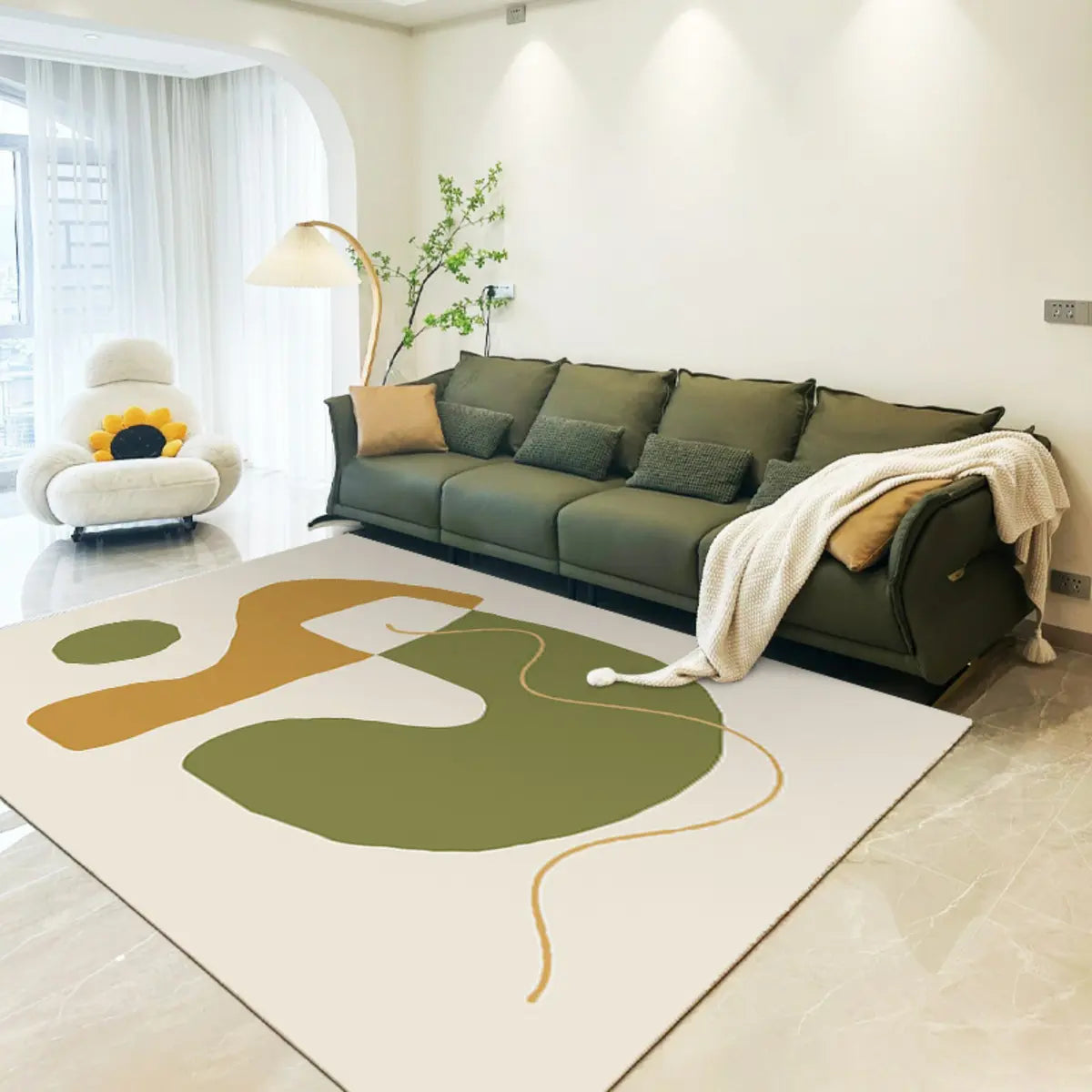 Scandinavian Abstract Beige Cotton Blends Area Rug Image - 7