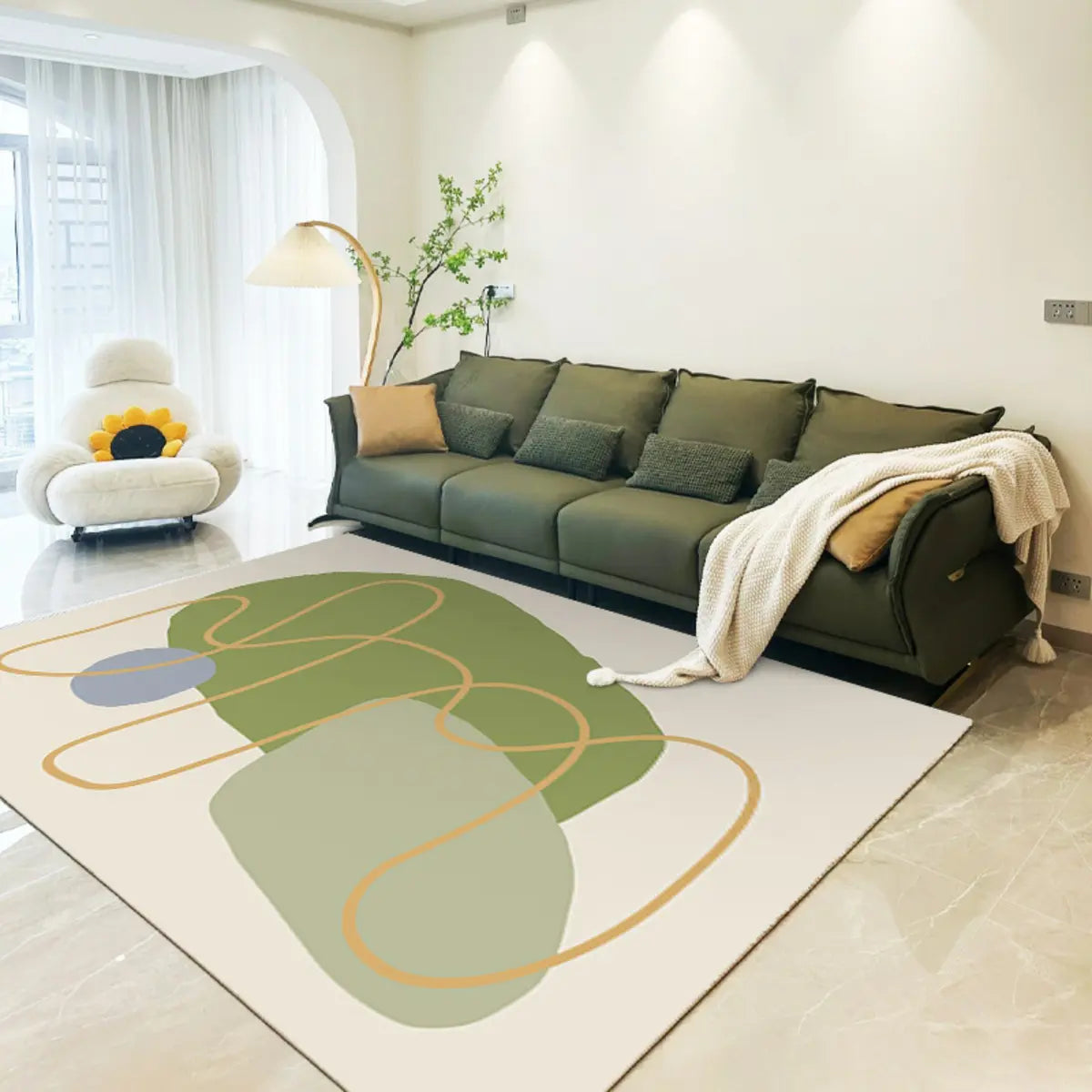 Scandinavian Abstract Beige Cotton Blends Area Rug Image - 9