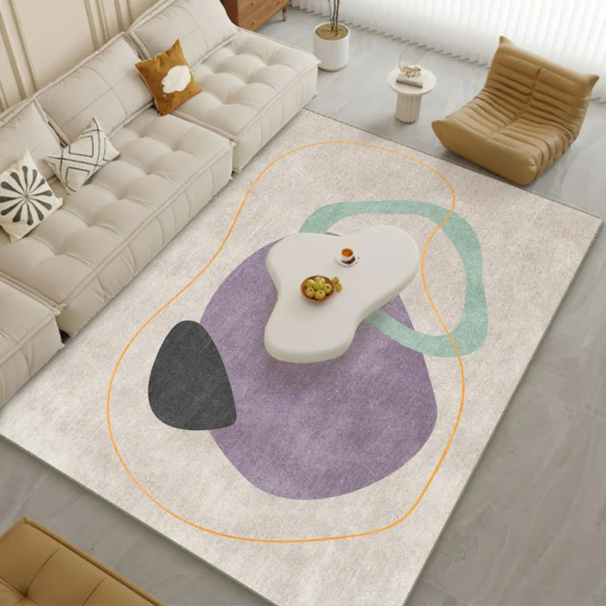 Scandinavian Abstract Non-Slip Beige Vinyl Area Rug Image - 12