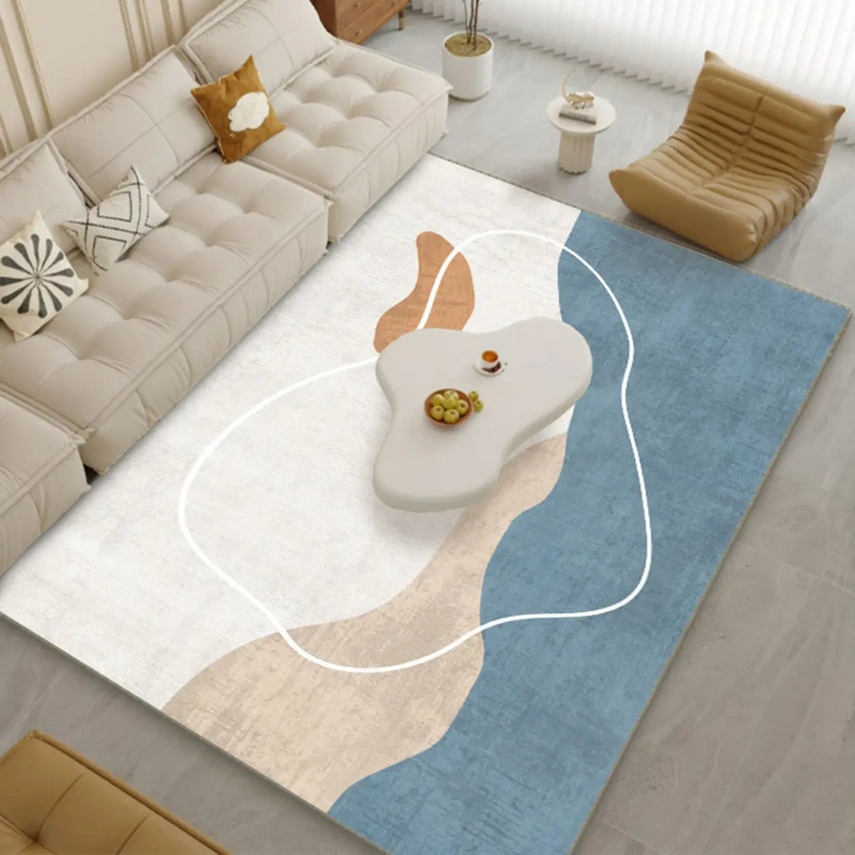 Scandinavian Abstract Non-Slip Beige Vinyl Area Rug Image - 3