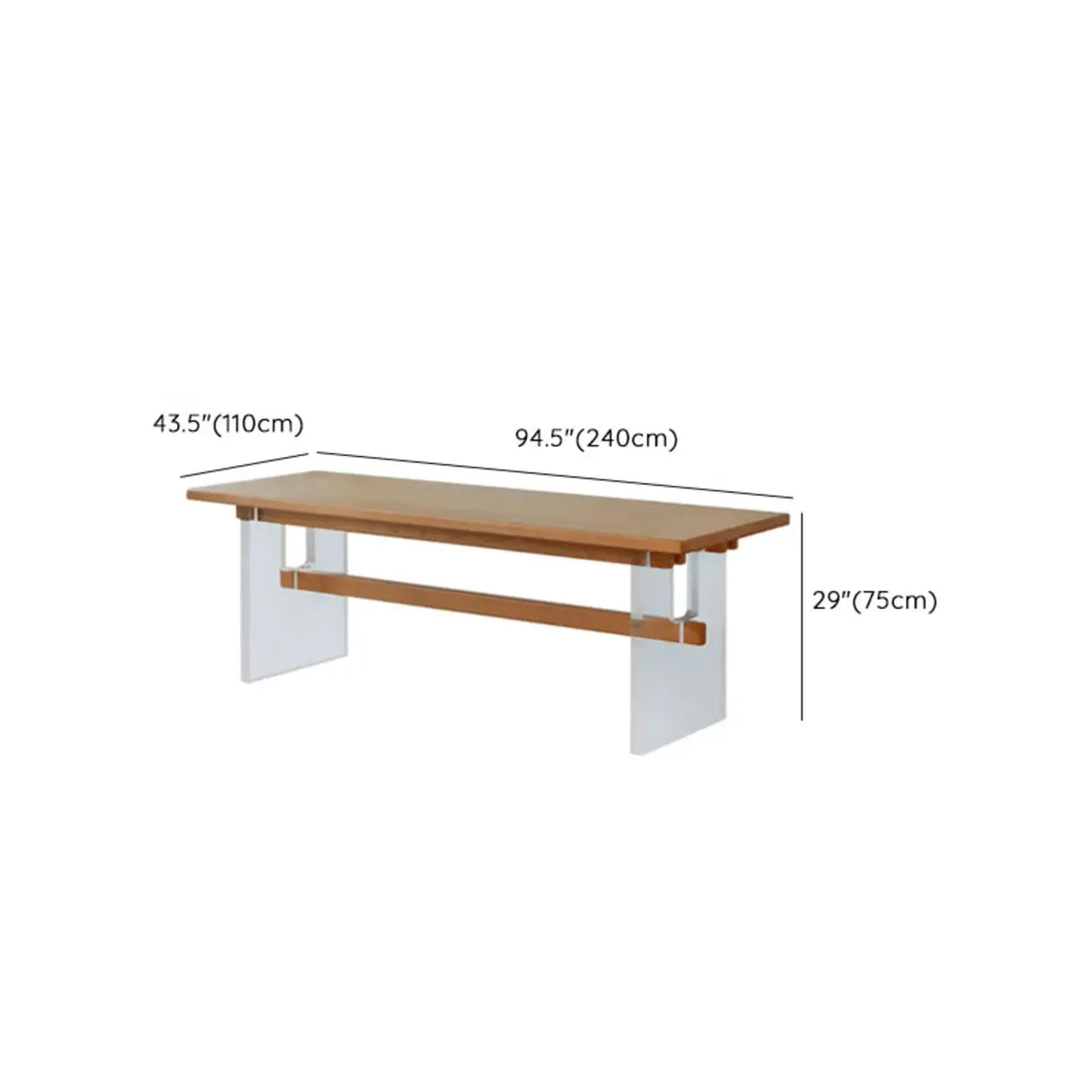 Scandinavian Acrylic Trestle Rectangular Wood Dining Table Image - 13