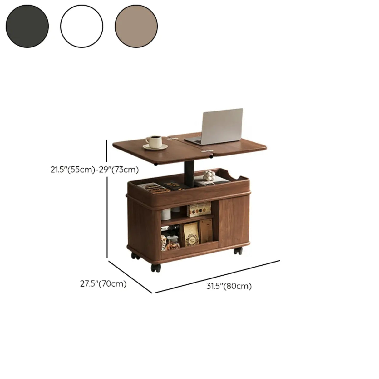 Scandinavian Adjustable Brown Wood Mobile Side Table