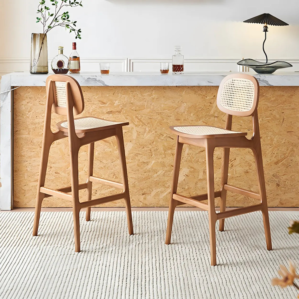 Scandinavian Ash Wood Low Back Bar Stool with Footrest Image - 1