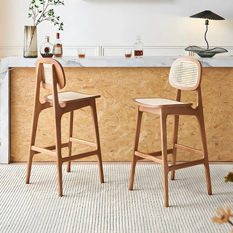 Scandinavian Ash Wood Low Back Bar Stool with Footrest Image - 1
