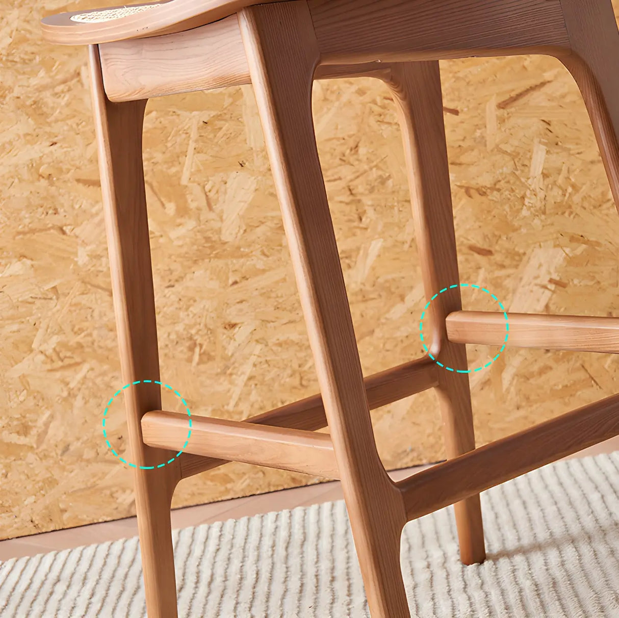 Scandinavian Ash Wood Low Back Bar Stool with Footrest Image - 14