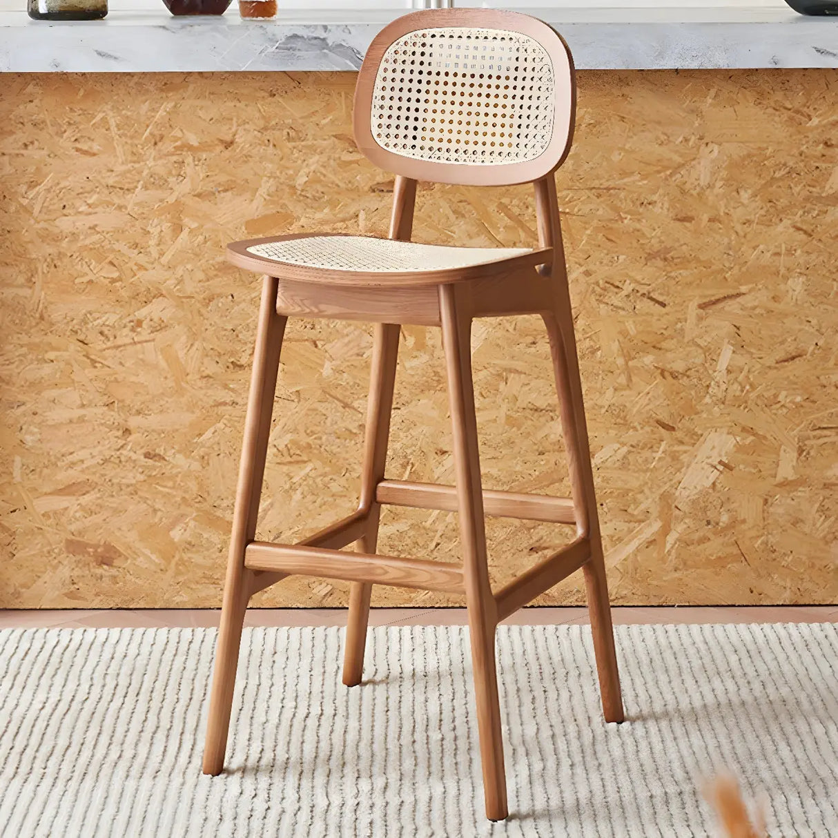 Scandinavian Ash Wood Low Back Bar Stool with Footrest Image - 2