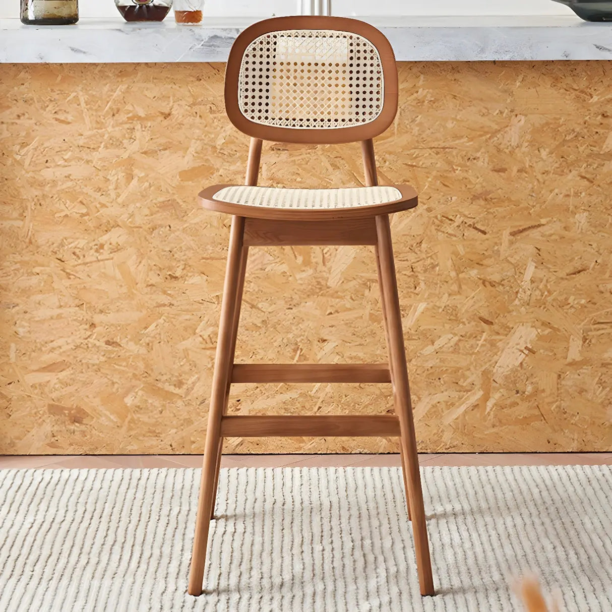 Scandinavian Ash Wood Low Back Bar Stool with Footrest Image - 6