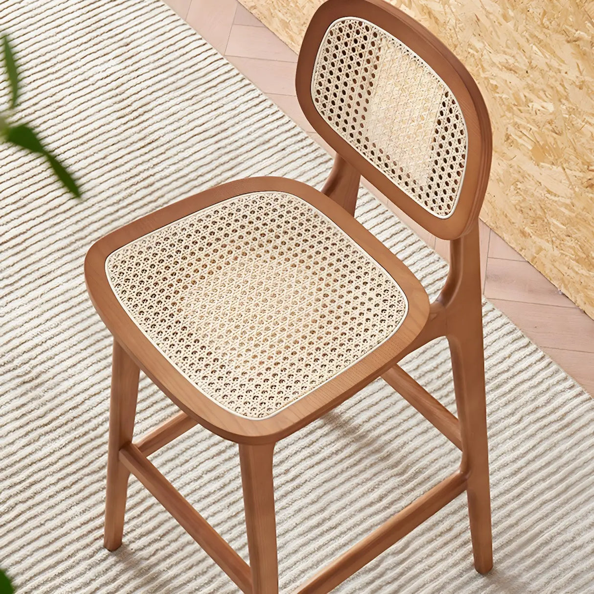 Scandinavian Ash Wood Low Back Bar Stool with Footrest Image - 8