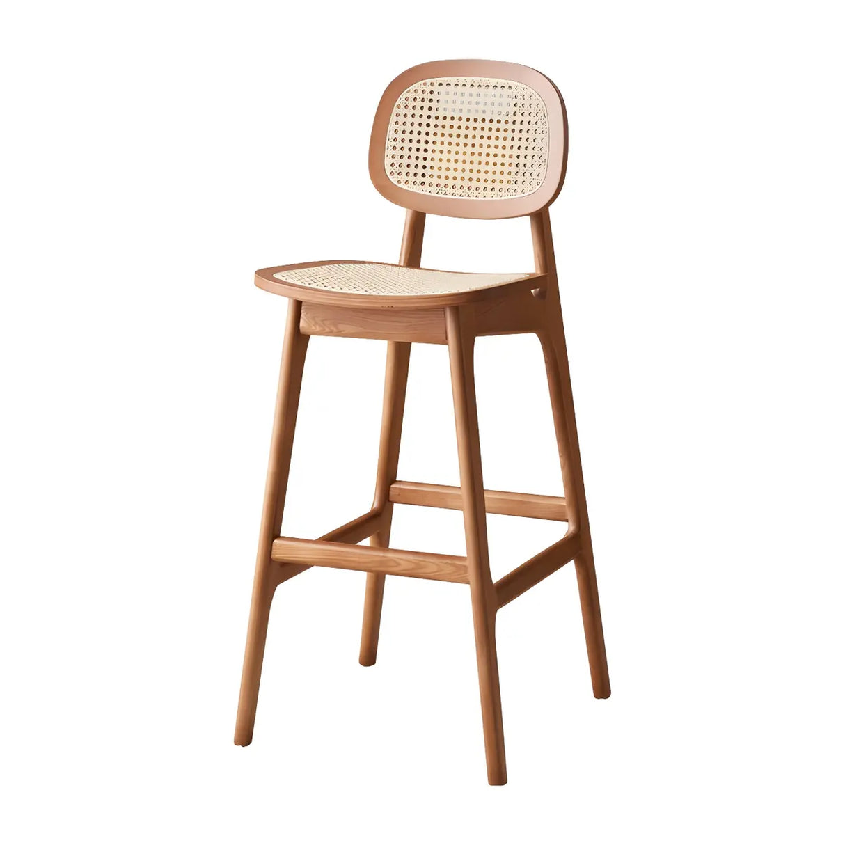 Scandinavian Ash Wood Low Back Bar Stool with Footrest Image - 10
