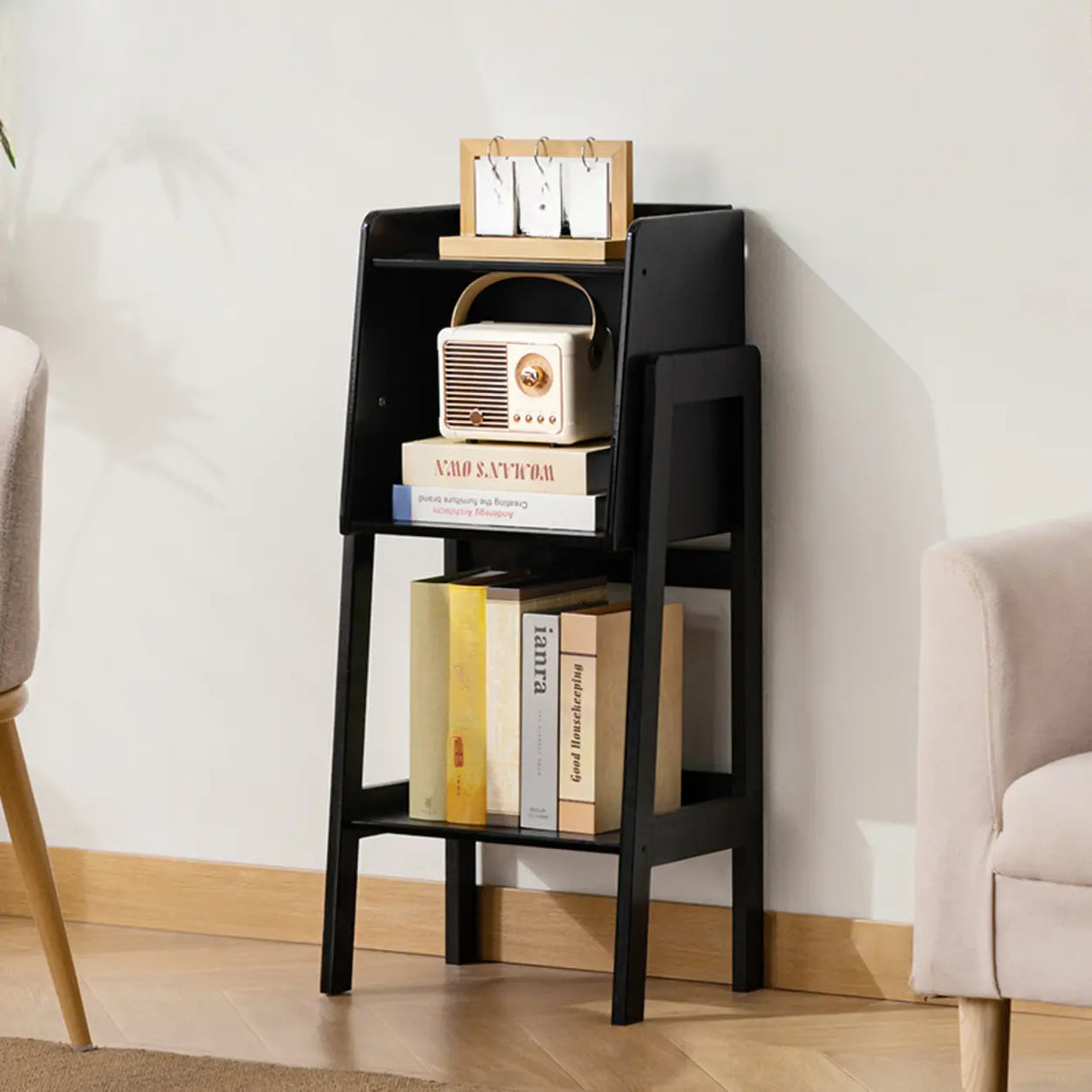 Scandinavian Bamboo Vertical Bookshelf with High Legs Image - 15