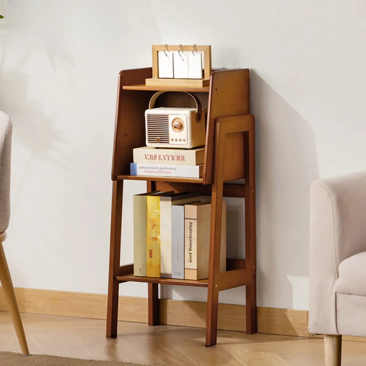 Scandinavian Bamboo Vertical Bookshelf with High Legs Image - 2