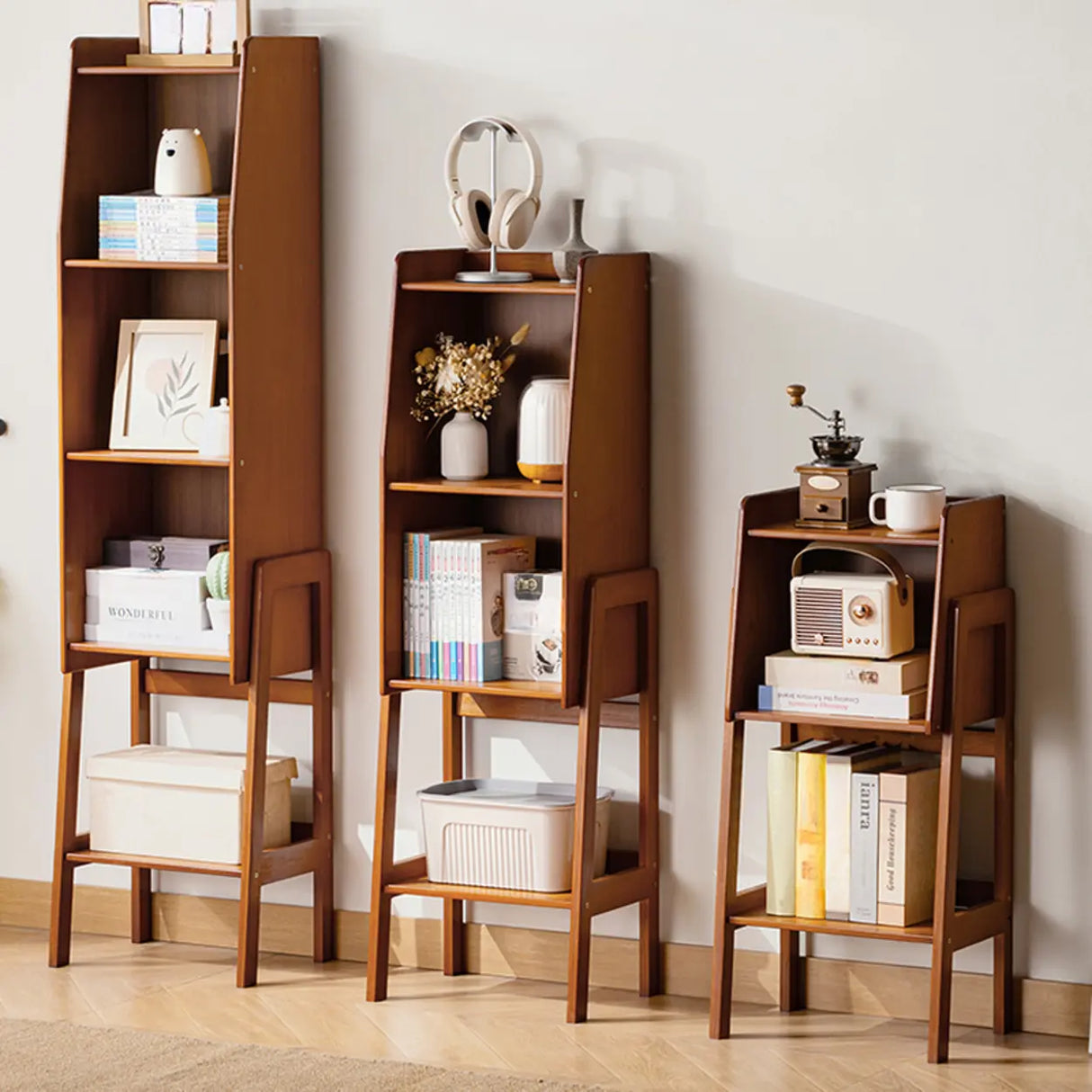 Scandinavian Bamboo Vertical Bookshelf with High Legs Image - 3