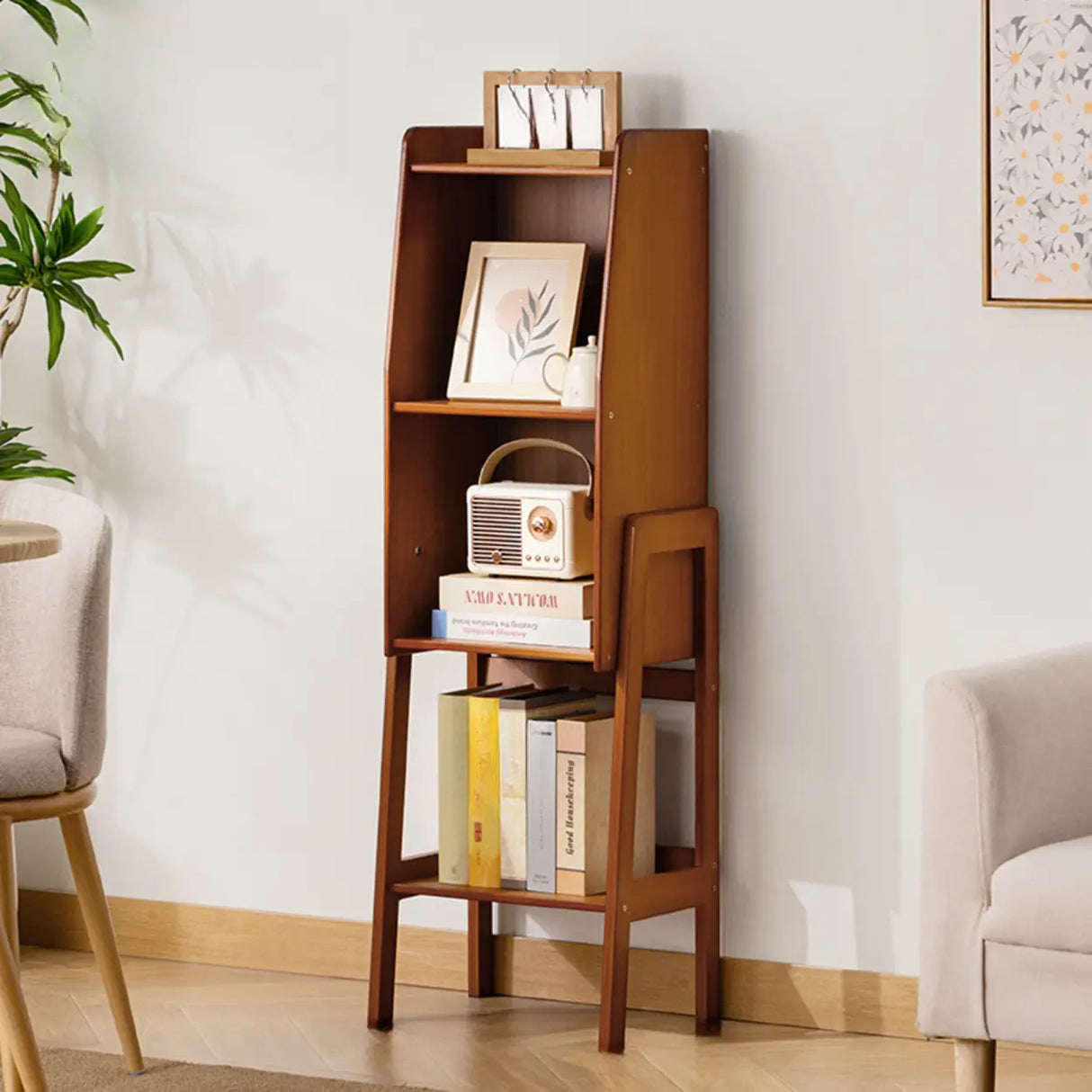 Scandinavian Bamboo Vertical Bookshelf with High Legs Image - 5