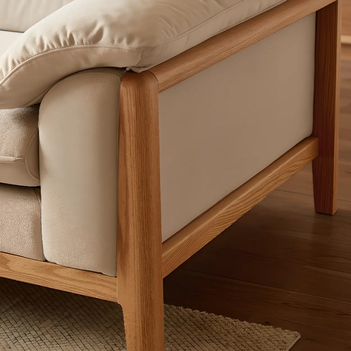 Scandinavian Beige Faux Cotton Linen Extra Long Sofa Image - 9