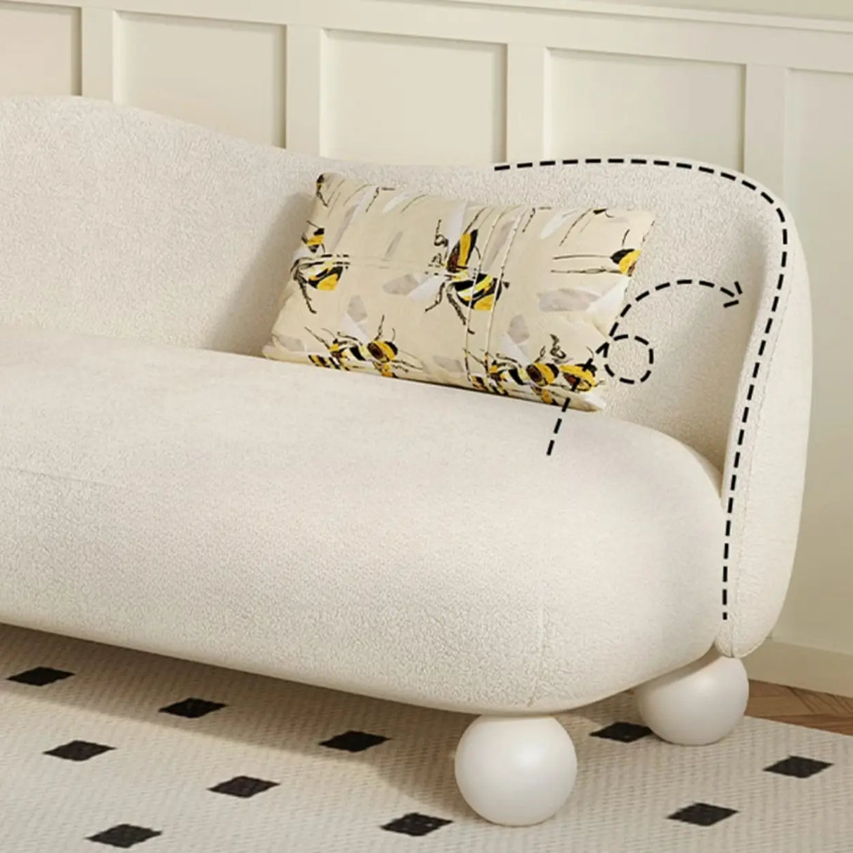 Scandinavian Beige Water Resistant Sherpa Curved Sofa Image - 11