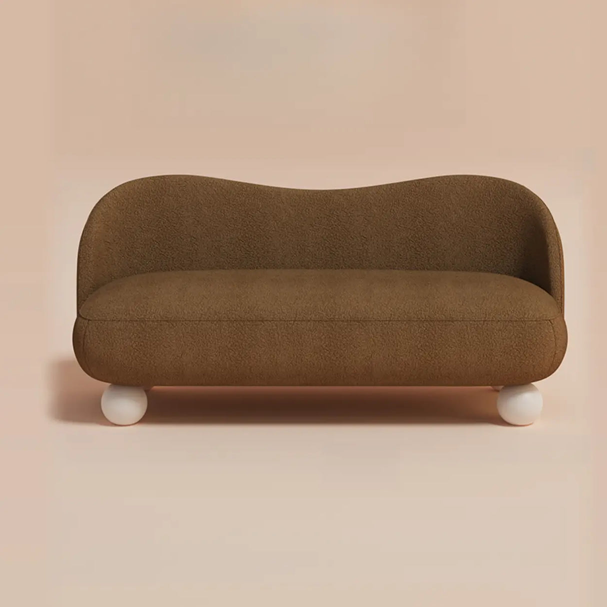 Scandinavian Beige Water Resistant Sherpa Curved Sofa Image - 3