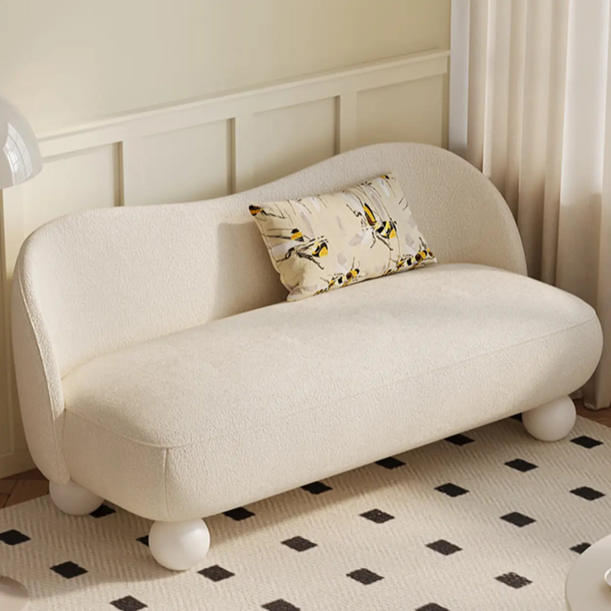 Scandinavian Beige Water Resistant Sherpa Curved Sofa Image - 4