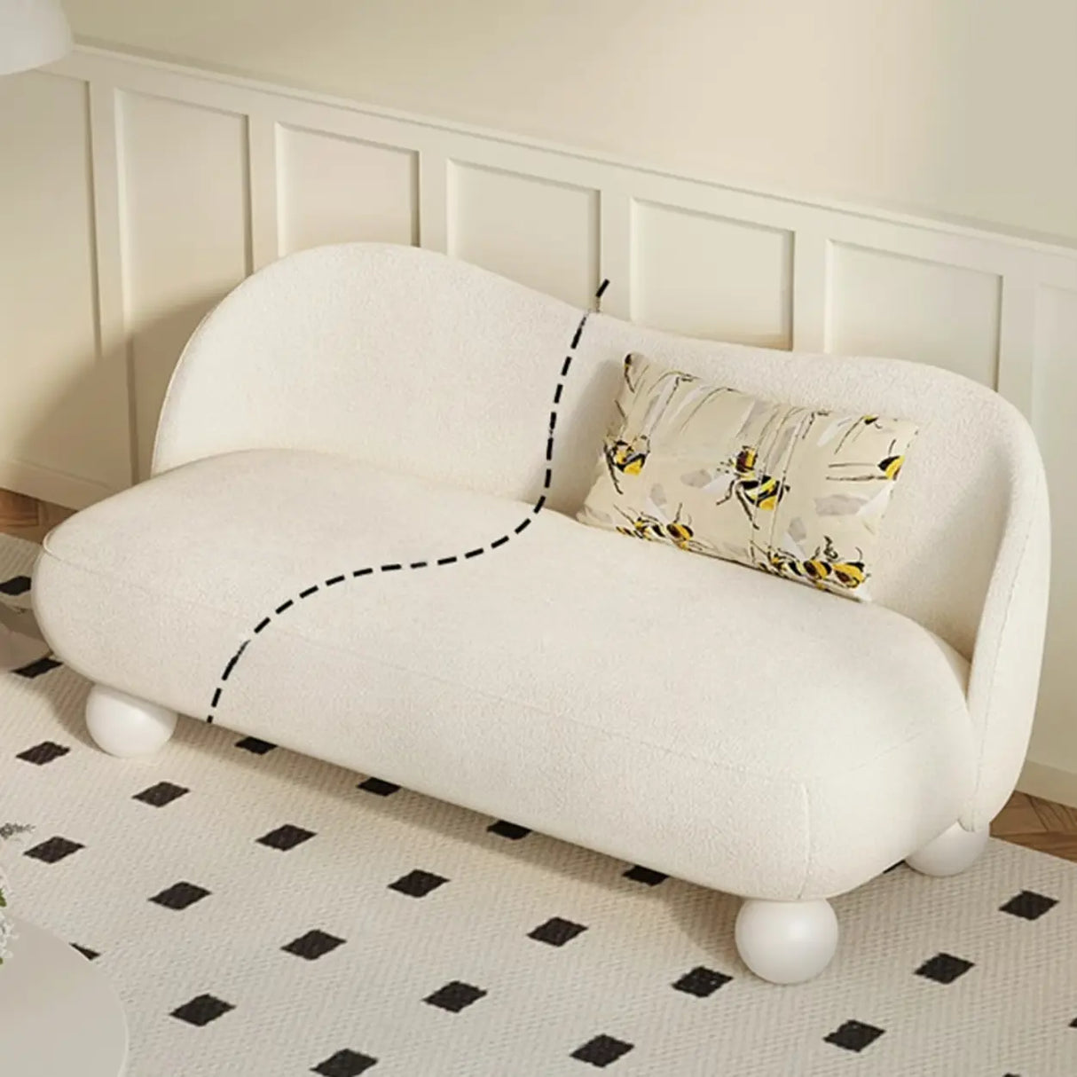 Scandinavian Beige Water Resistant Sherpa Curved Sofa Image - 6