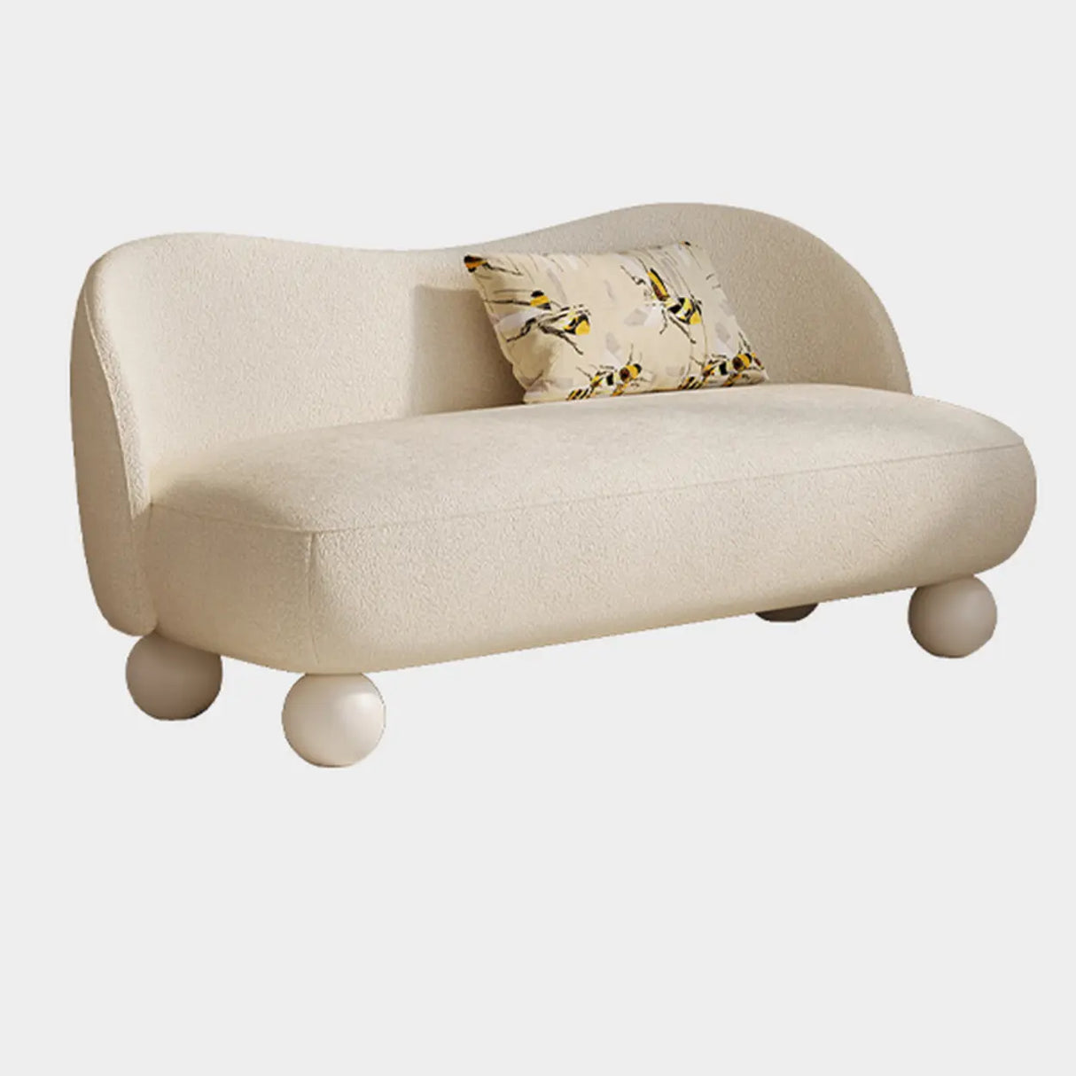 Scandinavian Beige Water Resistant Sherpa Curved Sofa Image - 9