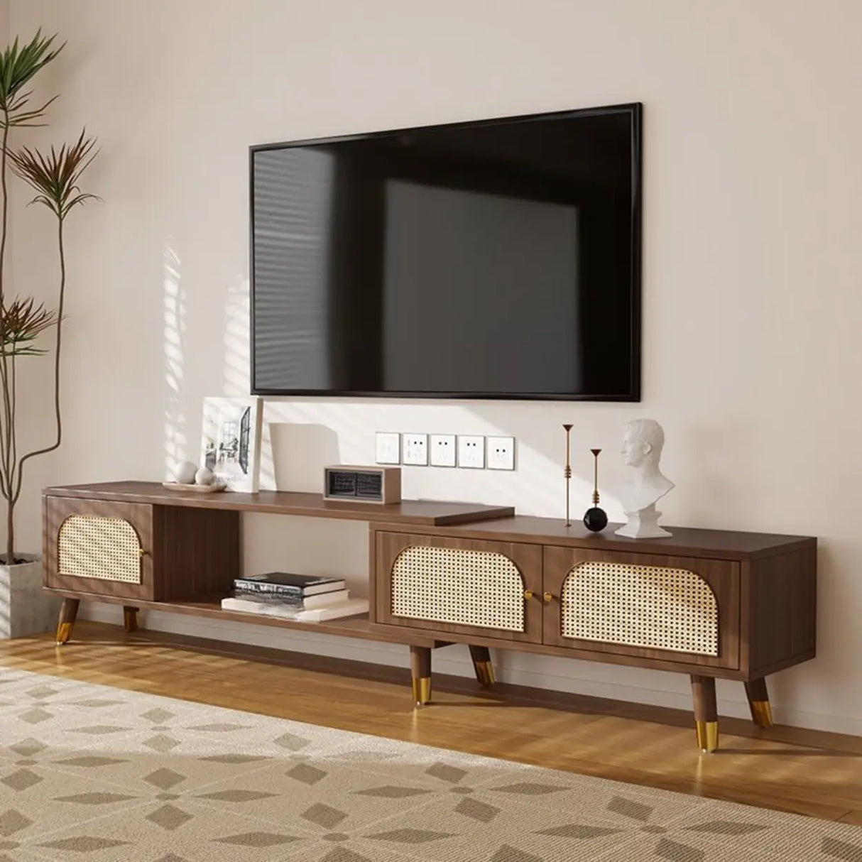 Scandinavian Black Rectangle Shelves Cabinet TV Stand Image - 2