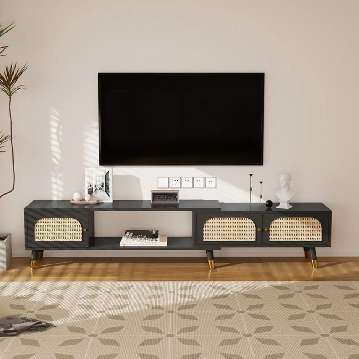 Scandinavian Black Rectangle Shelves Cabinet TV Stand Image - 3