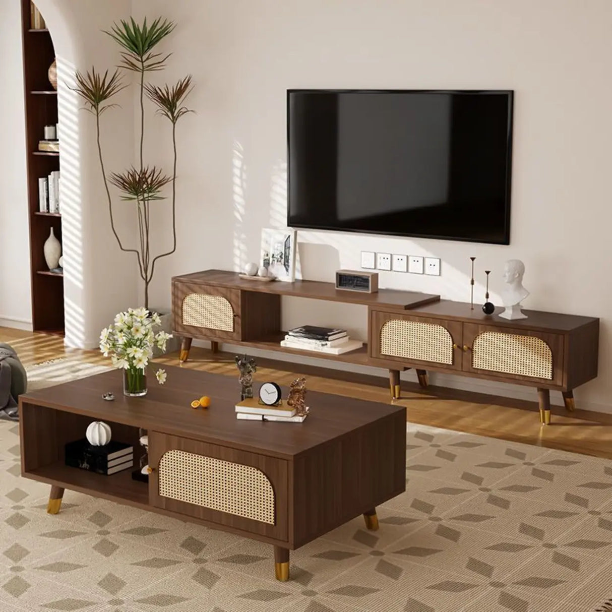 Scandinavian Black Rectangle Shelves Cabinet TV Stand Image - 4