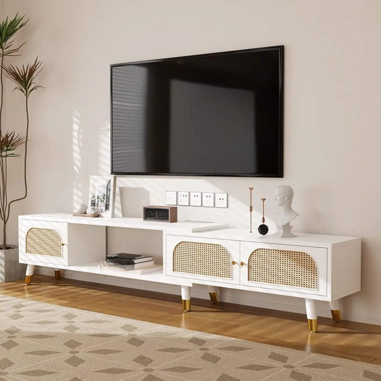 Scandinavian Black Rectangle Shelves Cabinet TV Stand Image - 5